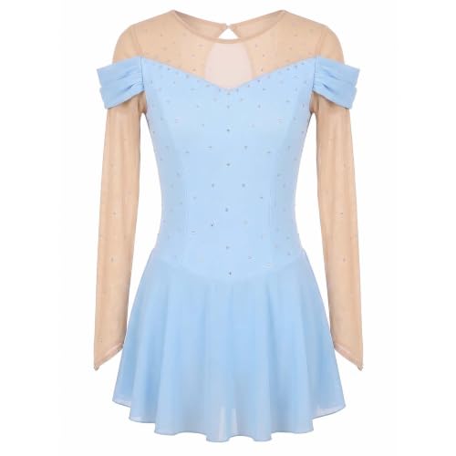 Robe patinage sur glace strass et coupe épaule dénudée purpleq