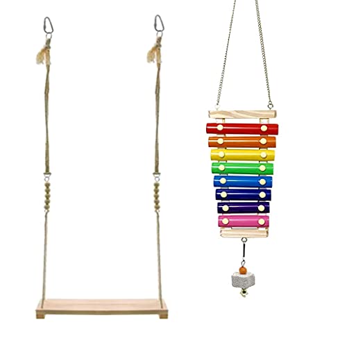 Uqezagpa 2 Pcs Chicken Suspensible Xylophone With 8 Metal Keys Swing Stand Perch For Poultry Run Rooster Hens Chicks Pet Parrots Macaw Entertainment Stress Relief