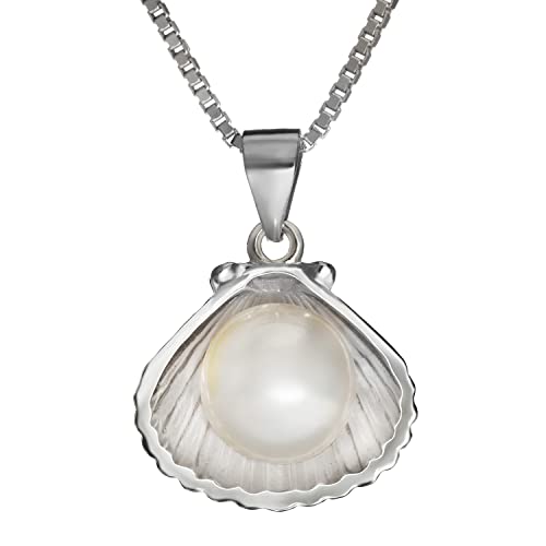 925 Sterling Silver Pearl in Seashell Necklace Pendant with 18