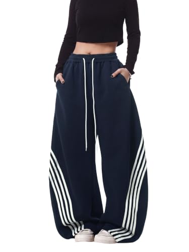 Image of EMMIOL Women's Y2K Baggy Barrel Striped Sweatpants High Waisted Wide Leg