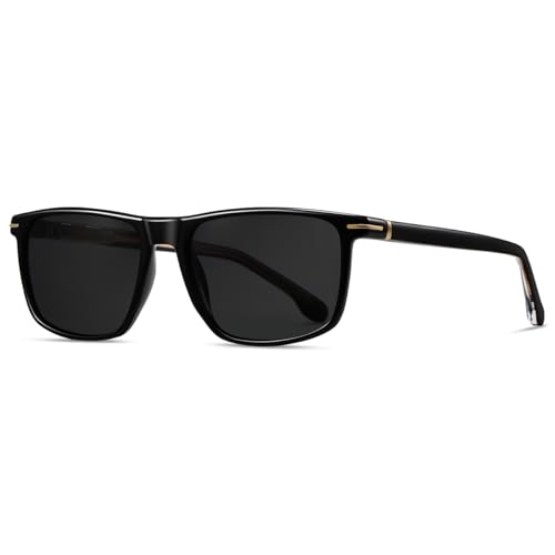 weiyuchen Square Frame Sunglasses Tr90 Uv400 Polarized Sun Glasses Fashion Male Acetate Temple Driving Eyewear (black)