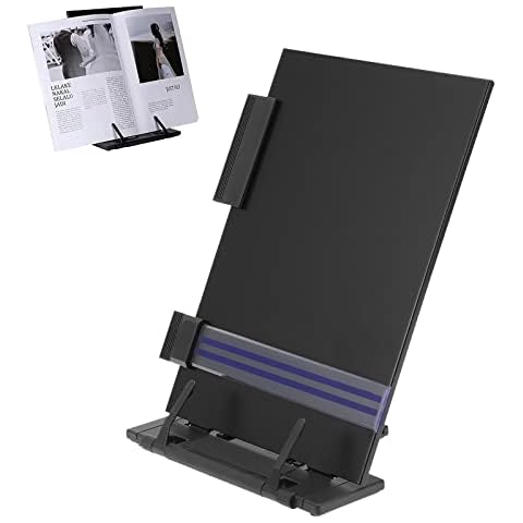 GAESHOW Black Metal Desktop Document Holder, Adjustable Portable Book Document Stand with Line Guide and Removable Clip for Letters, Legal A4 Documents Cover