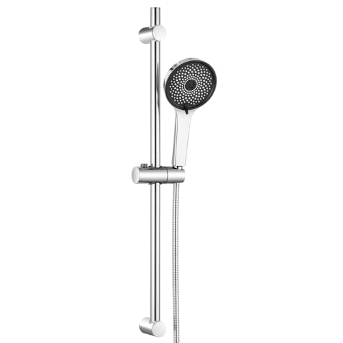 DERW Shower Slide Bar Shower Riser Rail 70cm with 5 Modes Shower Head(Without Taps) Height-Adjustable 360 Rotatable Corrosion-Resistant Built-in Filter Durable for Your Shower System
