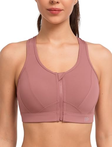 Image of Yvette Zip Front Sports Bra - High Impact Sports Bras for Women Plus Size Workout Fitness Running