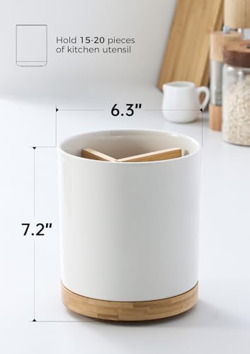 Image of LoeJan 3 Compartment Utensil Holder, Extra Large Utensil Crock, Stable Ceramic Utensil Organizer, Cooking Tool Organizer Set for Kitchen Counter Farmhouse Decor (C-White(Grossy))