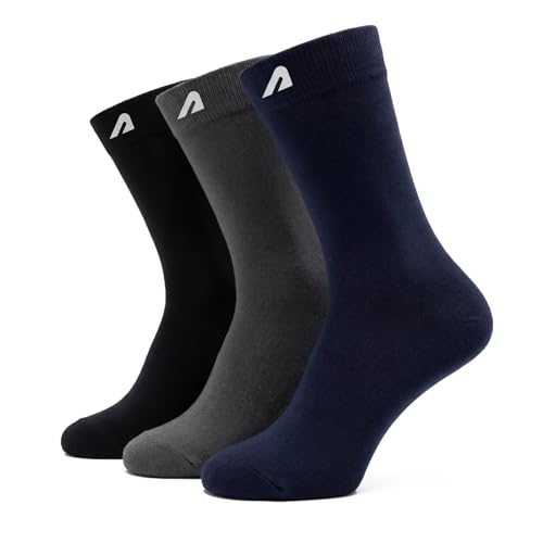 Image of Boldfit Socks for Men Combed Cotton Crew & Calf Length Formal Socks Breathable Anti-Odour Arch Support Anti-Slip Fit Reinforced Heel & Toe Soft Durable Office & Casual Wear, Pack of 3