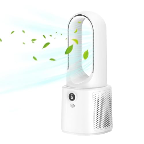 Ventilador portátil sin aspas - Ventilador de escritorio silencioso USB, ventilador pequeño | Ventilador de torre recargable con luz nocturna, ventilador de mesa silencioso de 6 velocidades para coche
