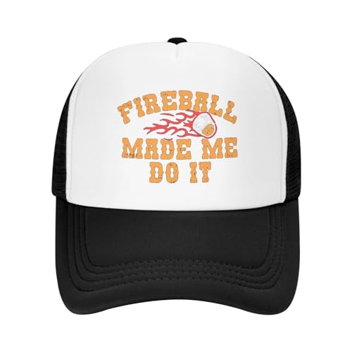 Fireball Made Me Do It Trucker Hat Summer Mesh Cap with Adjustable Snapback Strap Unisex Black