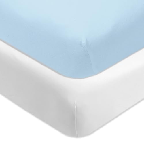 Image of HonestBaby Fitted Crib Sheets Set Standard Mattress, 100% Organic Cotton Baby Boys, Girls, Neutral, 2 Pack - Light Blue, One Size