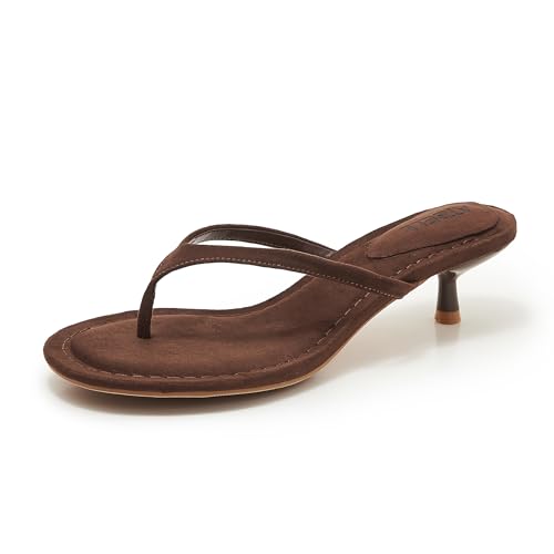 Image of Kitten Heel Thong Sandals for Women Slip-on Low Heeled Sandal Fashion Summer Flip Flops Heels