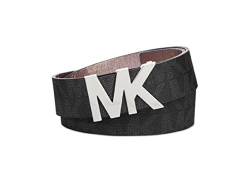 MICHAEL Michael Kors Signature Belt with MK Logo Plaque (S, MK Logo Plaque(Black))
