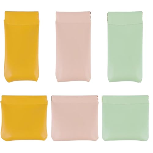 6 Pcs Small Makeup Bag for Purse, Snap Closure Organizer Pouch, Portable No Zipper Self-Closing Pouches for Travel Storage Bag Mini Pu Leather Pouches For Cosmetics Headphones Jewelry (3 colors)