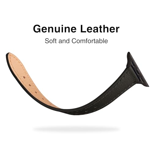 Image of STIROLL Slim Leather Bands Compatible with Apple Watch Band 38mm 40mm 41mm 42mm(Series 11 10), Top Grain Leather Watch Thin Wristband for iWatch Ultra SE Series 9 8 7 6 5 4 3 2 1 (Black)