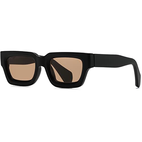 Breaksun Thick Rectangle Sunglasses For Women Men Fashion Chunky Square Sunnies 90S Retro Shades Small Face Sunglasses (Matte Black/Brown) #TOP4