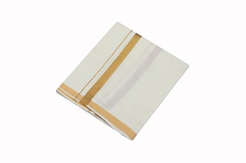 Image of Adjustable Velcro with Pocket Cotton Dhoti with Gold Jari Border, For Men (28 to 44 inches)