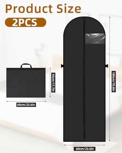 FAOKZE 2 Stück Kleidersack Lang 180×60cm,Faltbarer Kleidersac mit reißverschluss,Staubdichte Kleidung Schutztasche,Garment Bag für Brautkleider,Abendkleider,Anzug Mäntel,Feuchtigkeits und Staubschutz