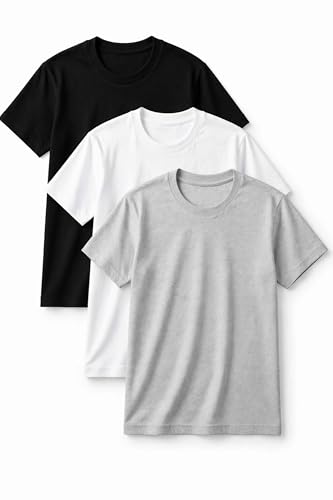 Image of Men's Round Neck T-Shirt Combo Pack (Pack of 3) | 100% Cotton 200 GSM | Bio-Washed | Soft & Breathable | Regular Fit Plain T-Shirts for Men