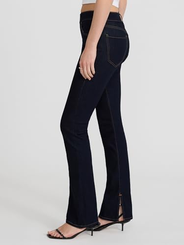 EXPRESS Women’s Skyscraper Jeans – Mid Rise Super-Stretch High-Leg Flare, Figure-Elongating, Machine Washable – Dark Denim3