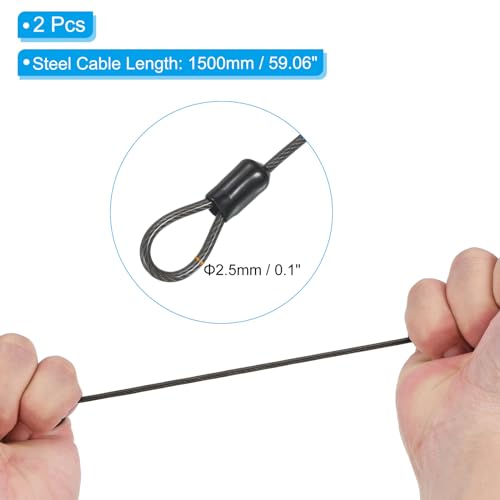 Image of PATIKIL Security Steel Cable with 3 Digit Combination Lock, 2 Set Travel Padlock 4.9Ft Coated Safety Wire Rope Double Loop for Luggage Suitcase, Black