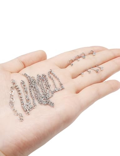 Nose Rings Chain Studs Piercings Jewelry 22/20/18G for Women Men Surgical Steel Double Chains Corkscrew l Shaped Bar Hypoallergenic4