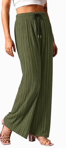 Image of Ebifin Women Pleated Palazzo Pants, Elastic Waist, Free Size, Casual Summer Wide Leg Trousers, Flowy Lightweight Lounge Pants for Travel, Vacation