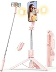 Pnitri – Selfie Stick mit Fülllicht, 114 cm Smartphone Stativ mit Fer
