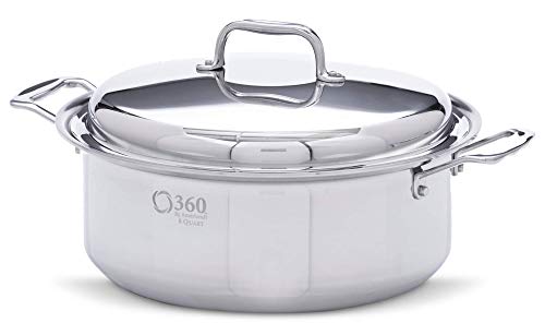 360 Stainless Steel Stock Pot with Lid, Handcrafted in the USA, Induction Cookware, Waterless Cookware, Dishwasher Safe, Oven Safe, Stainless Steel Cookware, Dutch Oven, Stockpot (6 Quart)