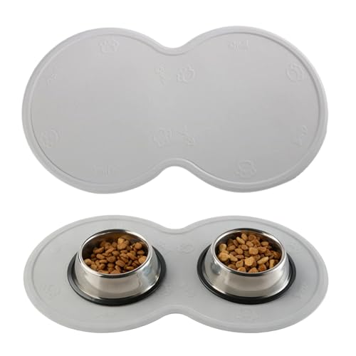 Zegnuem Napfunterlage 1 Stück Silikon Futtermatte Napfunterlage Katzen wasserdichte & rutschfeste Fleckenfrei 48x27cm Leicht Zu Reinigen Für Futter- Und WassernäpfeGrau