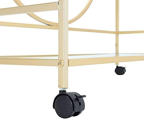 Bar Serving Trolley Cart with Wine Rack, 2-Tier Industrial Kitchen Storage Trolleys with Wheels, Drinks Trolley with Glass Shelves, Kitchen Serving Cart for Home and Restaurant, Gold