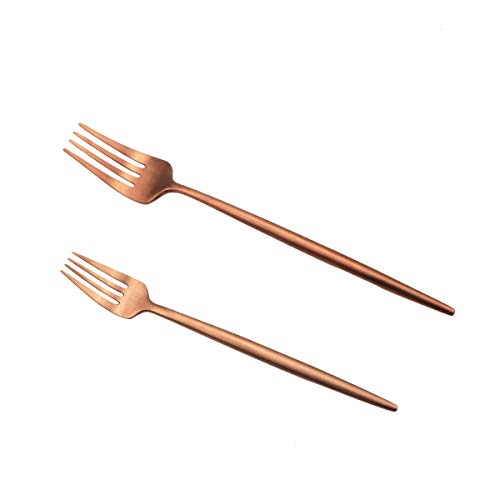 Gugrida Copper Stain Flatware, Modern 6 Pieces Matte Rose Gold 304 Stainless Steel Dessert Fork Salad Fork 7.2", Camping Dinnerware Set Tableware Wedding Festival Christmas Eating Utensils #TOP5