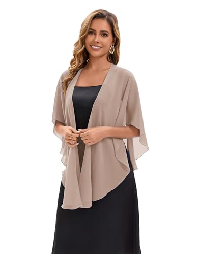 Baoqiya Chiffon Evening Shawl Scarf Wedding Shawls and Wraps for Women Party Bridal Dress on Special Occasion Dresses (Khaki) - Thumbnail 3