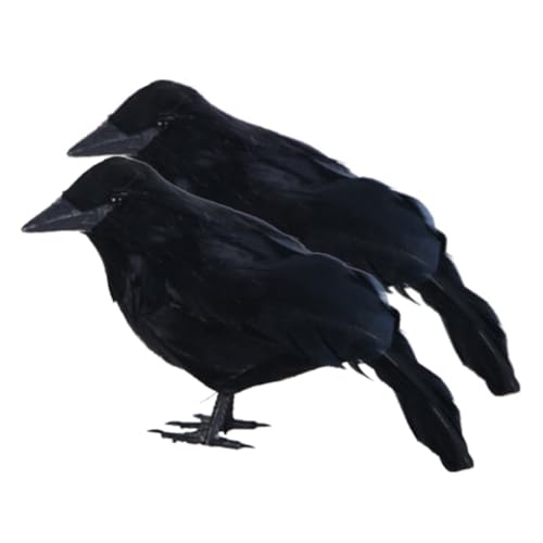 HANABASS 2pcs Black Realistic Crow Halloween Decorations Handmade Crow Ornament for Party Props