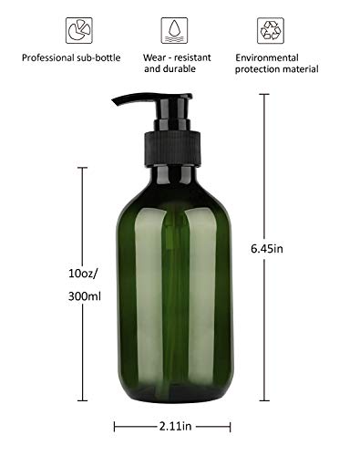 Pump Bottle Dispenser, Yebeauty 10oz/300ml Empty Plastic Shower Refillable Dispenser Soap Shampoo Pump Dispenser Containers with Pump Multipurpose for Cosmetic Kitchen Bathroom, 2-Pack Green2