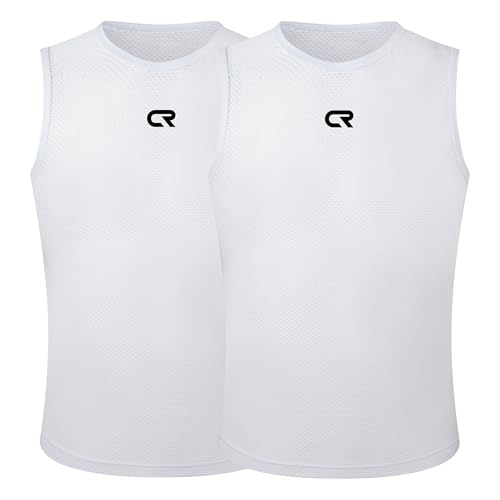 Coconut Ropamo CR 2 Pack Men's Cycling Base Layer Vests Sleeveless Quick Dry Bike Tank Top Breathable Bike Riding Undershirt (White, 3X-Large)