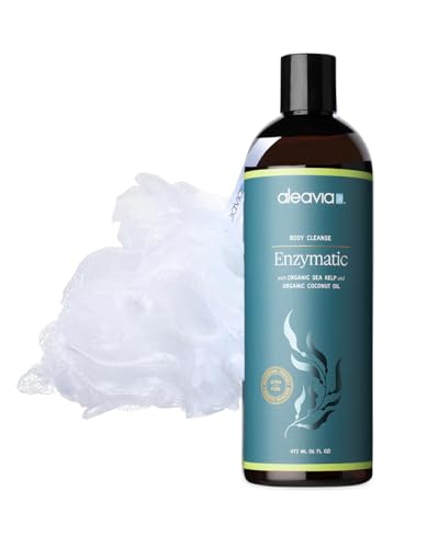 Image of Aleavia Enzymatic Body Cleanse with Loofah Poof – Fragrance-Free Organic & All-Natural Prebiotic, Vegan Body Wash – Sulfate-Free Body Cleanser – 16 Oz.