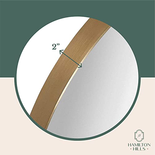 Hamilton Hills 35 Inch Large Gold Round Mirror Brushed Metal Framed | Contemporary Classic Deep Set Design | Wall Mount Circle Mirror For Home Decor | Round Vanity Mirror For Bathroom And Bedroom #TOP3