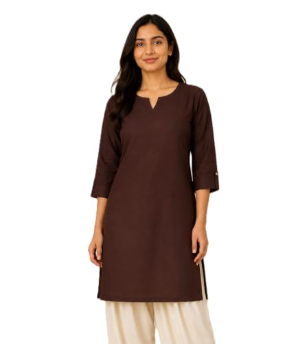 Image of Women's Rayon Solid Straight Kurti | 3 /4 Sleeve | Round Neck with V Cut | Regular Fit | Casual Office Wear Kurta for Women