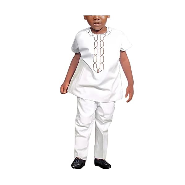 HD Kids African Clothes Set Embroidery Shirt and Pants Dashiki Outfits for Boy