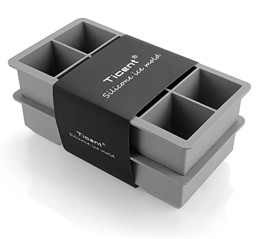 Ticent Große Eiswürfelform aus Silikon (2 Stück), flexible 8 Mulden, 5 cm Eiswürfelbereiter für Whiskey & Cocktails, Grau Cover