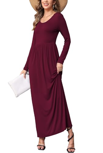 Image of EUOVMY Women's Long Sleeve Loose Maxi Dresses Casual Long Dresses with Pockets