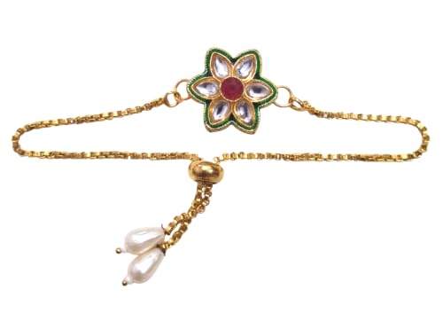 Image of Elegant Traditional Gold Plated /Rakhi Combo Of 1 Piece for Men and Women /brother /sister /bhabhi Kundan Stone combo set (Same as Shown In Image)