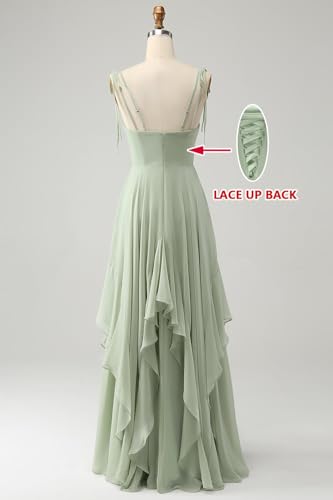 Spaghetti Straps Bridesmaid Dresses 2025 Chiffon Ruffled Long Prom Dresses for Women Formal4