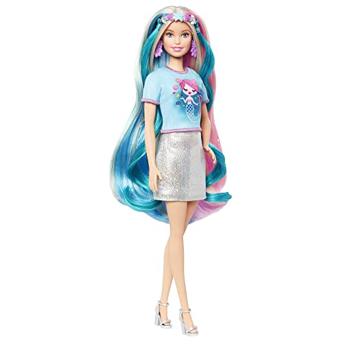 Barbie Fantasy Hair Doll & Accessories, Long Colorful Blonde Hair With Mermaid And Unicorn-Inspired Clothes #TOP2
