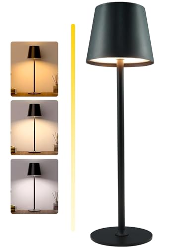 ChenFec Akku Tischleuchte Vollmetall mit 5000mAh, Led Tischleuchte Kabellos 3 Farbtemperatur, Tischlampe Kabellos Touch Dimmbar, Tischlampe Akku Aufladbar Für Esstisch Schlafzimmer Hotel