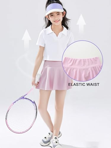 2 Pack Toddler Girls Butterfly Skorts Built in Shorts with Pockets Kids Elastic Skirts for Tennis Golf 10-12 Years Lilac/Blue3