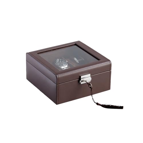 Hit design Watch Box with Lock 6 Slot for Men Gift, Watch Display Case,Watch Organizer Holder with 6 Compartments Storage,Ideal Luxury Gift Watch Box for Men (Brown)