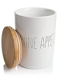 ARTHAUSEN Dog Treat Jar Bone Appetit Ceramic 1080 ML 4 Cups Pet Food Storage Jar Treat Canister Container with Airtight Bamboo Lid and Spoon for Countertop, Treats for Dog Puppy Cat Kitten