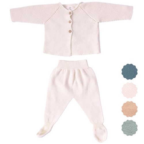 Micu Micu Primera Puesta Bebé Recién Nacido, Conjunto 2 Piezas, 100% Algodón Orgánico, Sin Costuras, Talla 3-6 Meses, 62cm a 68cm (Crudo)
