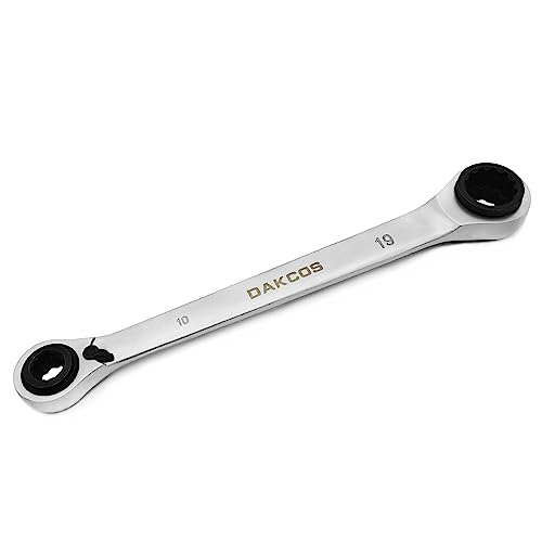 DAKCOS 4 en 1 Clé à cliquet 10x13mm-17x19mm Double clé à cliquet en CR-V avec finition chromée mate