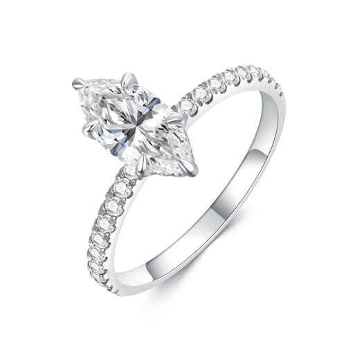 Aihpos 925 Sterling Silver Moissanite Engagement Rings for Women –1.5 Carat Marquise Cut Moissanite Ring D Color VVS1 Moissanite Women's Engagement Ring